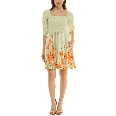 Women's Maison Tara Printed Linen Babydoll Mini Dress