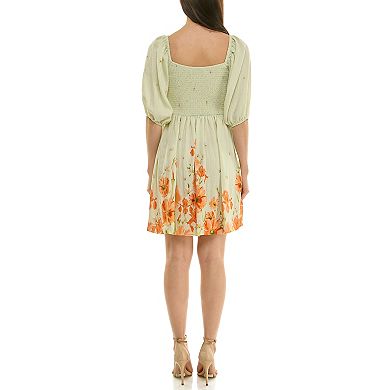 Women's Maison Tara Printed Linen Babydoll Mini Dress