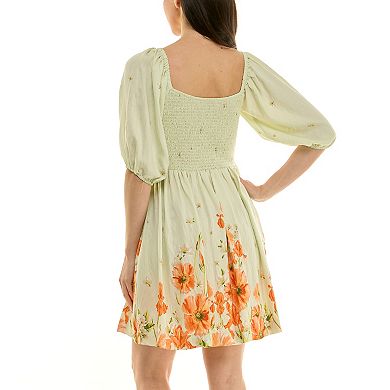 Women's Maison Tara Printed Linen Babydoll Mini Dress