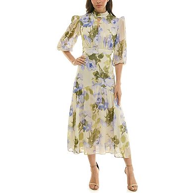 Women's Maison Tara Keyhole Mock-Neck Printed Midi Dress