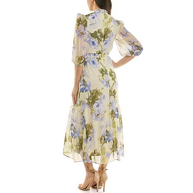 Women's Maison Tara Keyhole Mock-Neck Printed Midi Dress