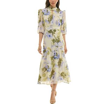 Women's Maison Tara Keyhole Mock-Neck Printed Midi Dress