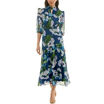 Women's Maison Tara Keyhole Mock-Neck Printed Midi Dress