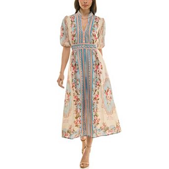 Women's Maison Tara Border Print Linen Midi Dress