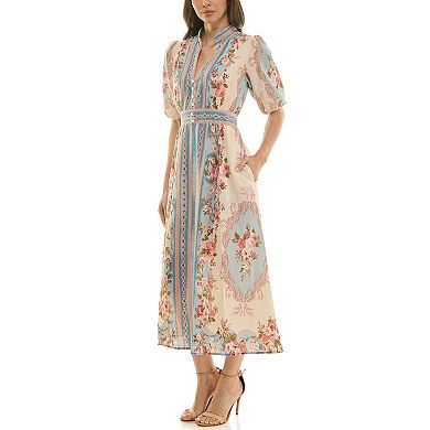Women's Maison Tara Border Print Linen Midi Dress