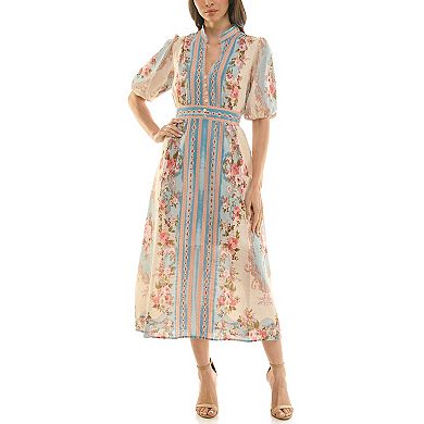 Women's Maison Tara Border Print Linen Midi Dress