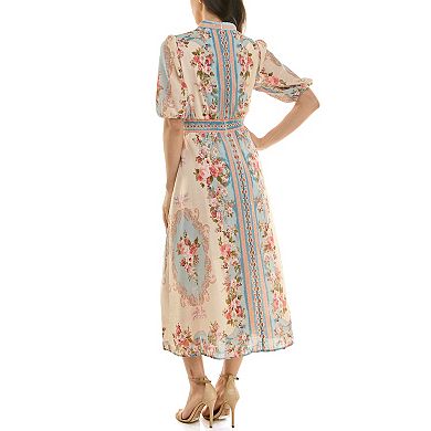Women's Maison Tara Border Print Linen Midi Dress