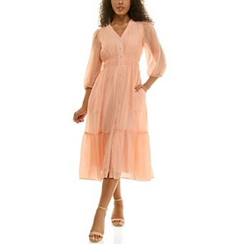 Women's Maison Tara Button Front Solid Midi Dress