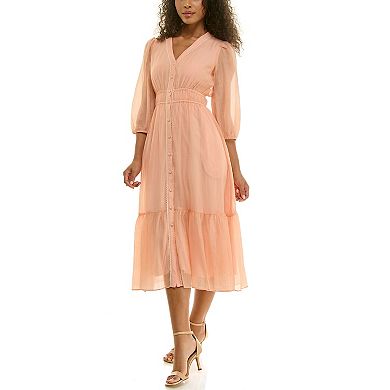 Women's Maison Tara Button Front Solid Midi Dress