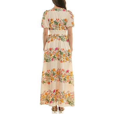 Women's Maison Tara Printed Linen Smock Waist Maxi Dress