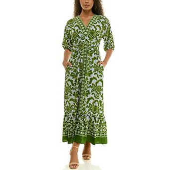 Women's Maison Tara Border Print Smock Waist Maxi Dress