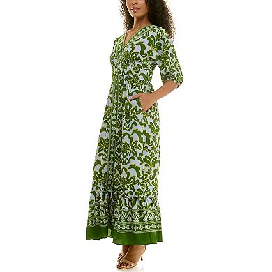 Women's Maison Tara Border Print Smock Waist Maxi Dress