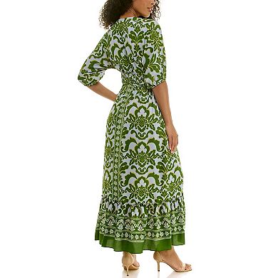 Women's Maison Tara Border Print Smock Waist Maxi Dress