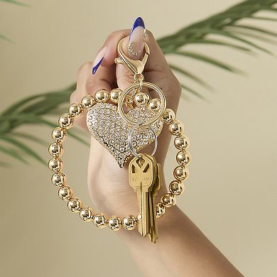 Jessica Simpson Heart Charm Stretch Keychain Bracelet in Gold-Tone