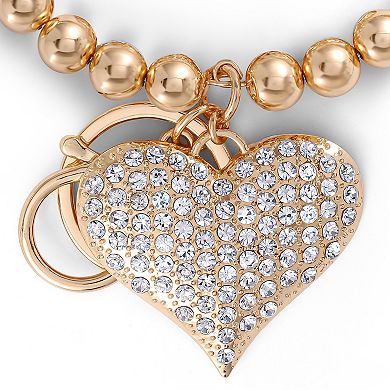Jessica Simpson Heart Charm Stretch Keychain Bracelet in Gold-Tone