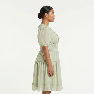 Plus Size Maison Tara Rouch Neck Smocked Dress