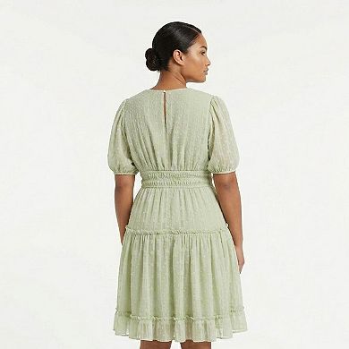 Plus Size Maison Tara Rouch Neck Smocked Dress