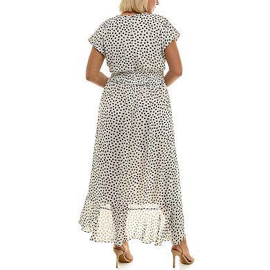 Plus Size Maison Tara Dot Printed Chiffon Midi Dress