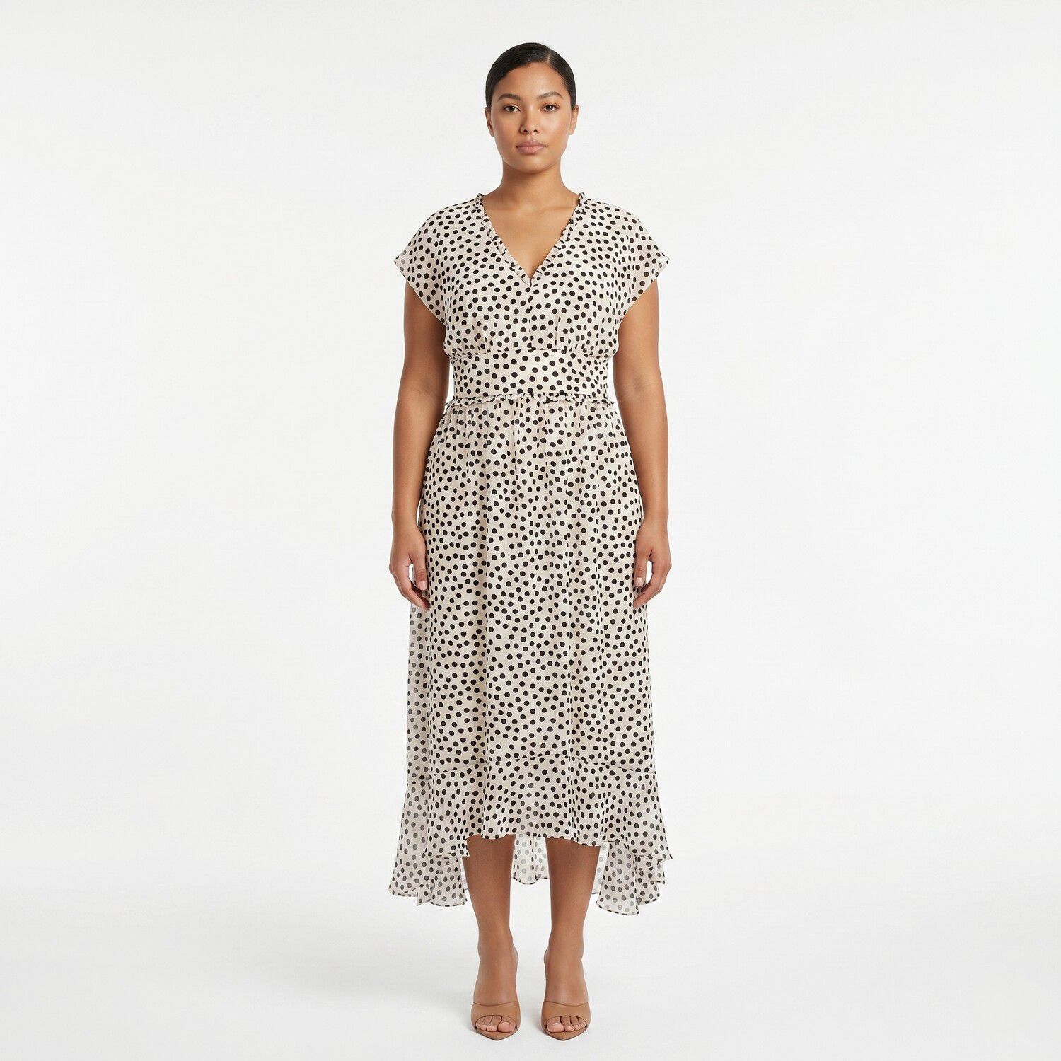 Женские платья Maison Tara Plus Size Maison Tara Dot Printed Chiffon Midi Dress