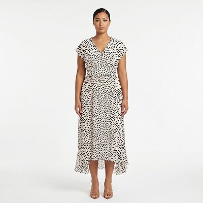 Plus Size Maison Tara Dot Printed Chiffon Midi Dress, Women's, Size: 16 - Regular, Ivory Black