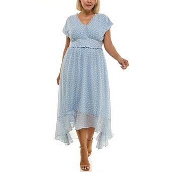 Plus Size Maison Tara Dot Printed Chiffon Midi Dress