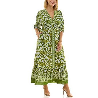 Plus Size Maison Tara Border Print Smocked Maxi Dress