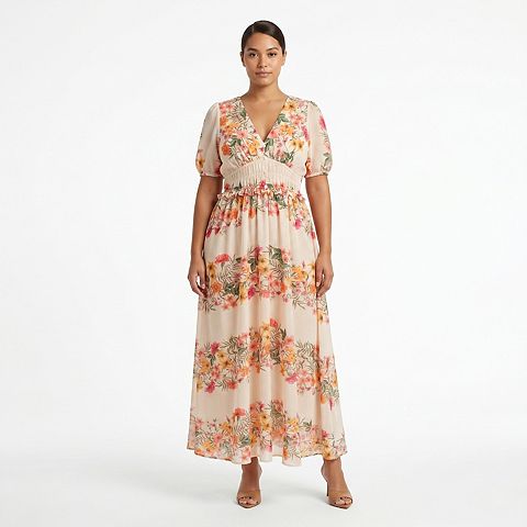 Женские платья Maison Plus Size Maison Tara Printed Linen Smocked Maxi Dress