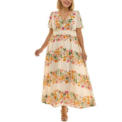Plus Size Maison Tara Printed Linen Smocked Maxi Dress