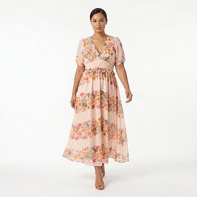 Plus Size Maison Tara Printed Linen Smocked Maxi Dress