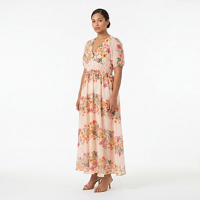 Plus Size Maison Tara Printed Linen Smocked Maxi Dress