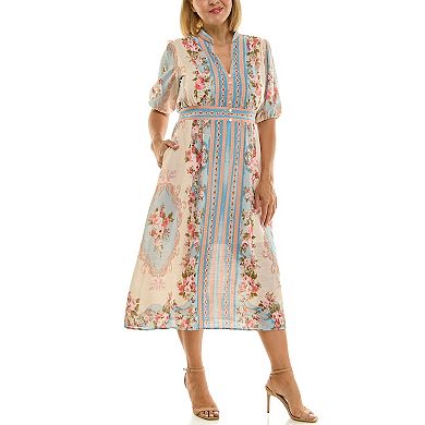 Plus Size Maison Tara Border Print Linen Midi Dress