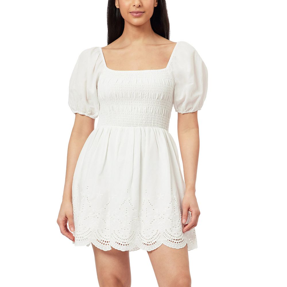Juniors' WallFlower Puff Sleeves Eyelet Mini Dress, Girl's, Size: Medium, Snow White