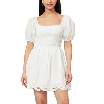 Juniors' WallFlower Puff Sleeves Eyelet Mini Dress