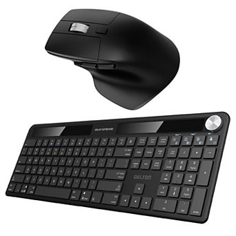 Delton S90 Solar Wireless Keyboard and S18 Wireless Ergonomic Optical Mouse Bundle, Black