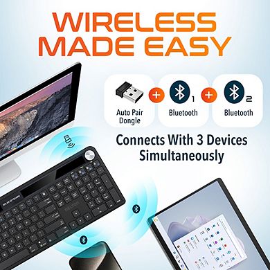 Delton S90 Solar Wireless Keyboard and S18 Wireless Ergonomic Optical Mouse Bundle, Black