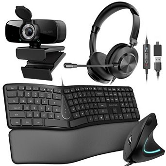 Delton 32Y USB Headset, 1080p Webcam, Ergonomic USB Keyboard & Mouse Bundle, Black
