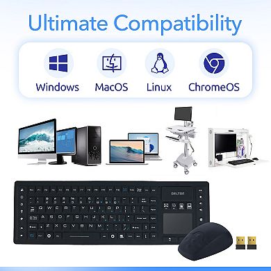 Delton M90/M44 Medical Grade Airtight Waterproof Wireless Computer Keyboard & Mouse, Black