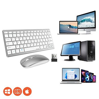 Delton N35 Wireless Keyboard and Mouse & Swivel Tablet Stand Bundle, White