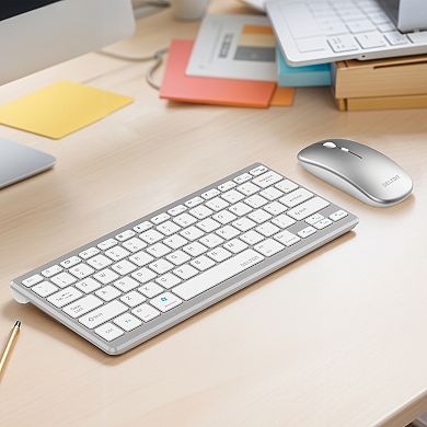 Delton N35 Wireless Keyboard and Mouse & Swivel Tablet Stand Bundle, White