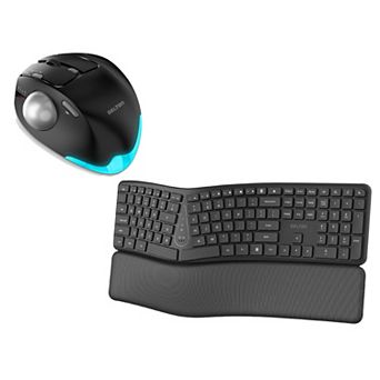 Delton E250WB Wireless Ergonomic Keyboard and Computer Trackball Mouse Bundle, Black