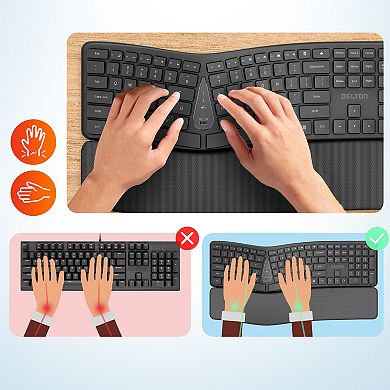 Delton E250WB Wireless Ergonomic Keyboard and Computer Trackball Mouse Bundle, Black