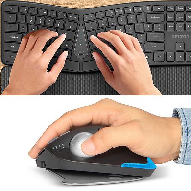 Delton E250WB Wireless Ergonomic Keyboard and Computer Trackball Mouse Bundle, Black