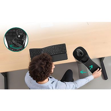 Purely E5920 Wireless Computer Mouse and Ergonomic Arm Rest Pad Bundle, Black