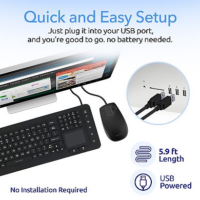 Delton M70/M41 Medical Grade Airtight Waterproof USB Backlit Computer Keyboard & Mouse, Black