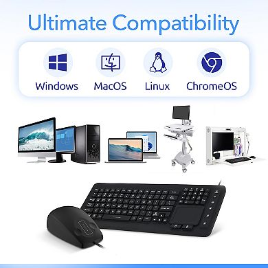 Delton M70/M41 Medical Grade Airtight Waterproof USB Backlit Computer Keyboard & Mouse, Black