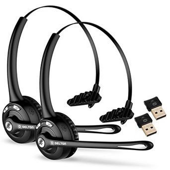 Delton 10X Wireless Noise Canceling Bluetooth Headset with USB Dongle (2-Pack), Black