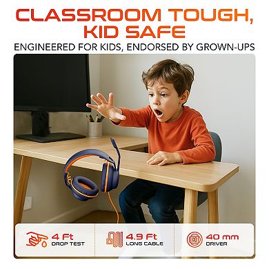 Delton Ascent Replacement USB/USBC Cable for Kids Learning Computer Headset Headphones, Orange