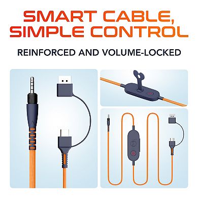 Delton Ascent Replacement USB/USBC Cable for Kids Learning Computer Headset Headphones, Orange
