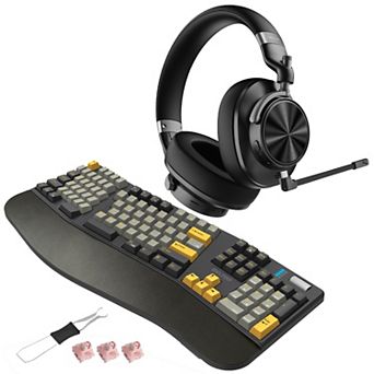 Delton E450 Wireless Ergonomic Keyboard and Bluetooth Computer Headphone/Headset Bundle, Black