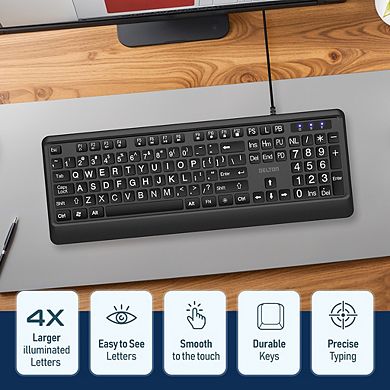 Delton 12Y USB Headset, 1080p Webcam, Big-Key USB Keyboard & Mouse Bundle, Black